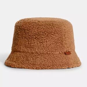 Coach Light Brown/Tan Sherpa Buck Hat with Signature Jacquard Lining